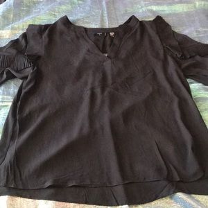 Tahari Sheer Long Sleeve Ruffled Blouse with V Neck